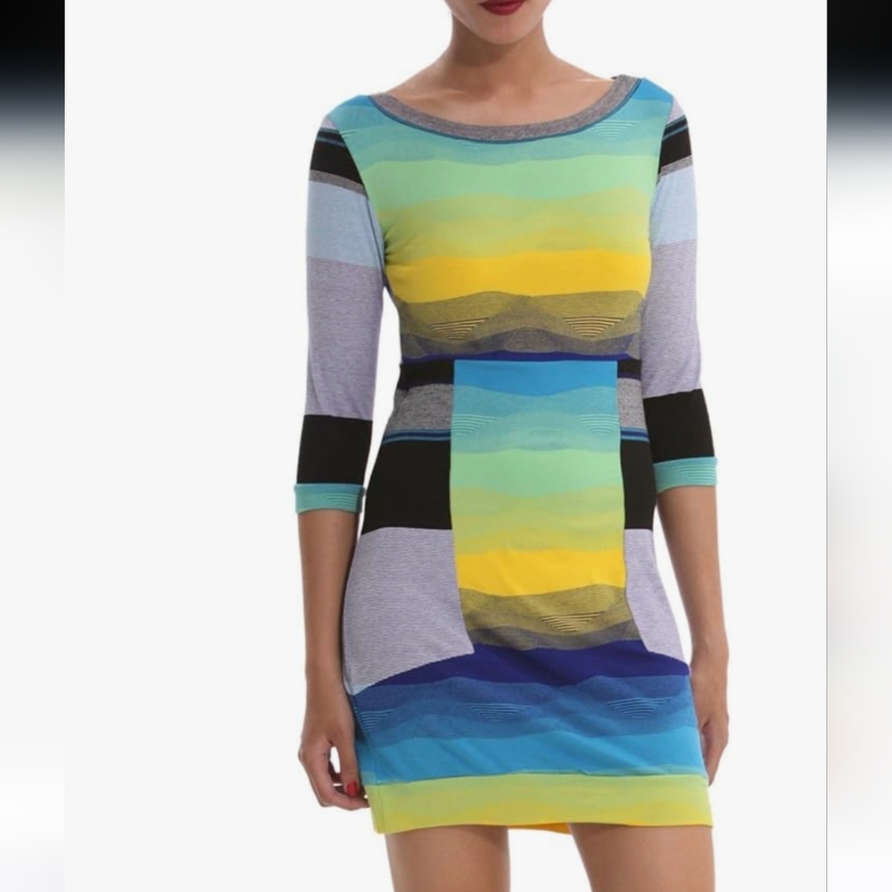 DESIGUAL BY CHRISTIAN LACROIX | S Knit Mini Dress | blue yellow green